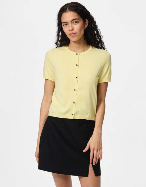 Pieces - Cardigan in maglia color vaniglia francese