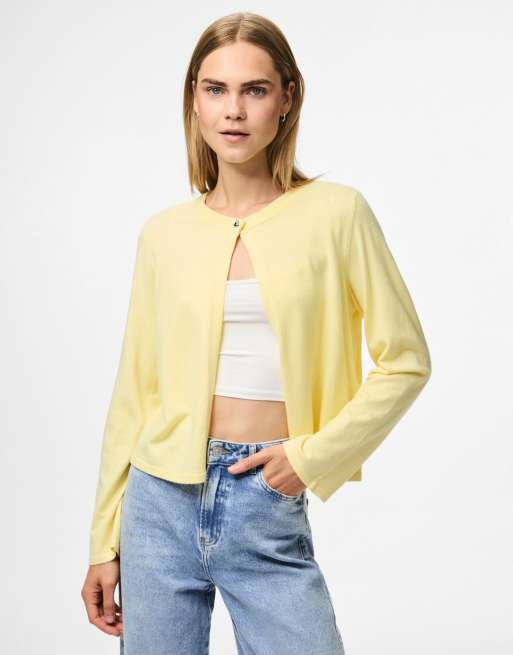 Pieces - Cardigan in maglia color vaniglia francese