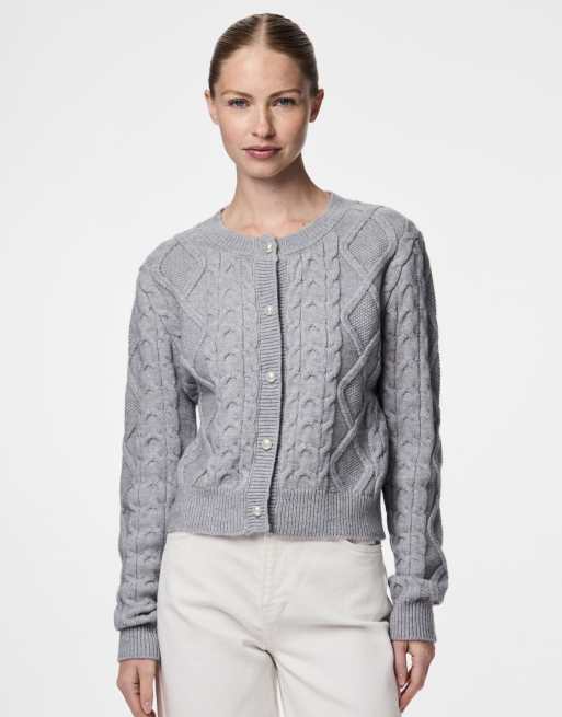 Pieces - Cardigan in maglia grigio chiaro mélange
