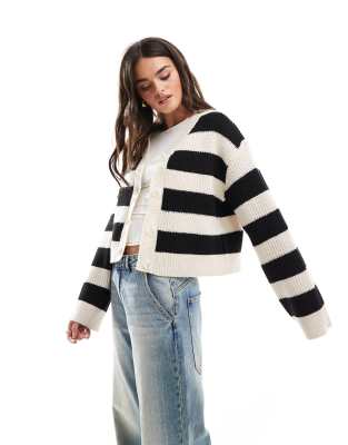 Pieces cardigan in wide mono stripe-Multi