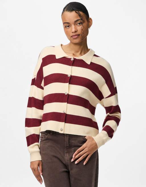 Pieces - Cardigan lavorato a maglia color vinaccia