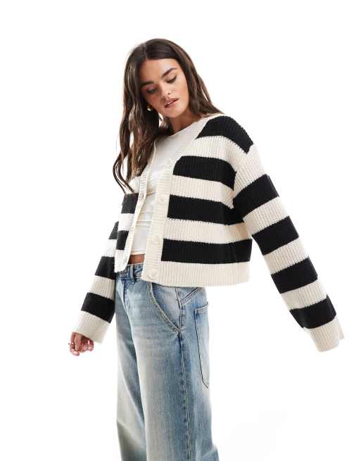 PIECES - Cardigan med brede sort/hvide striber