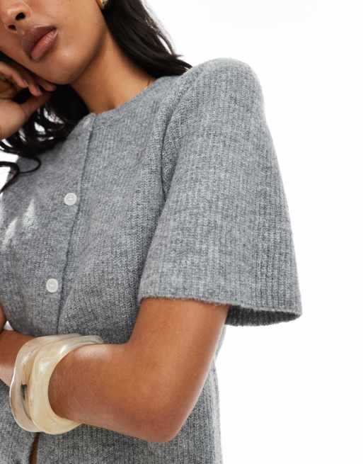 Pieces - Cardigan squadrato a maniche corte grigio medio mélange, 3 di 4