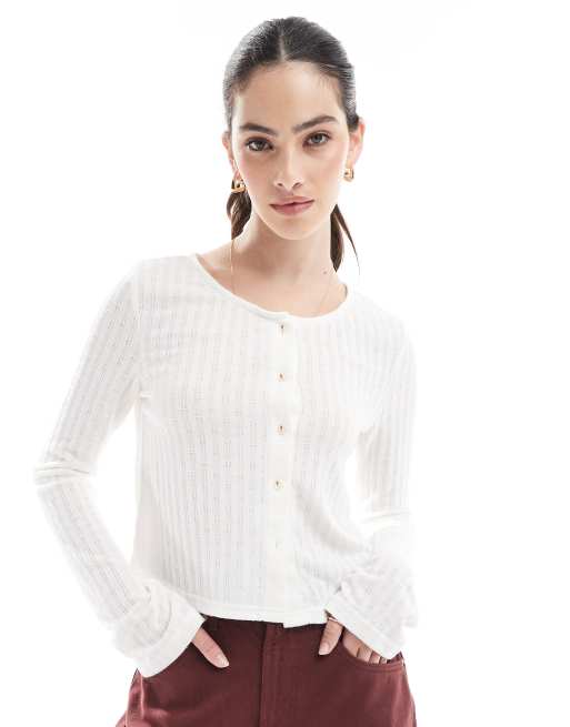 Pieces - Cardigan traforato color bianco nuvola