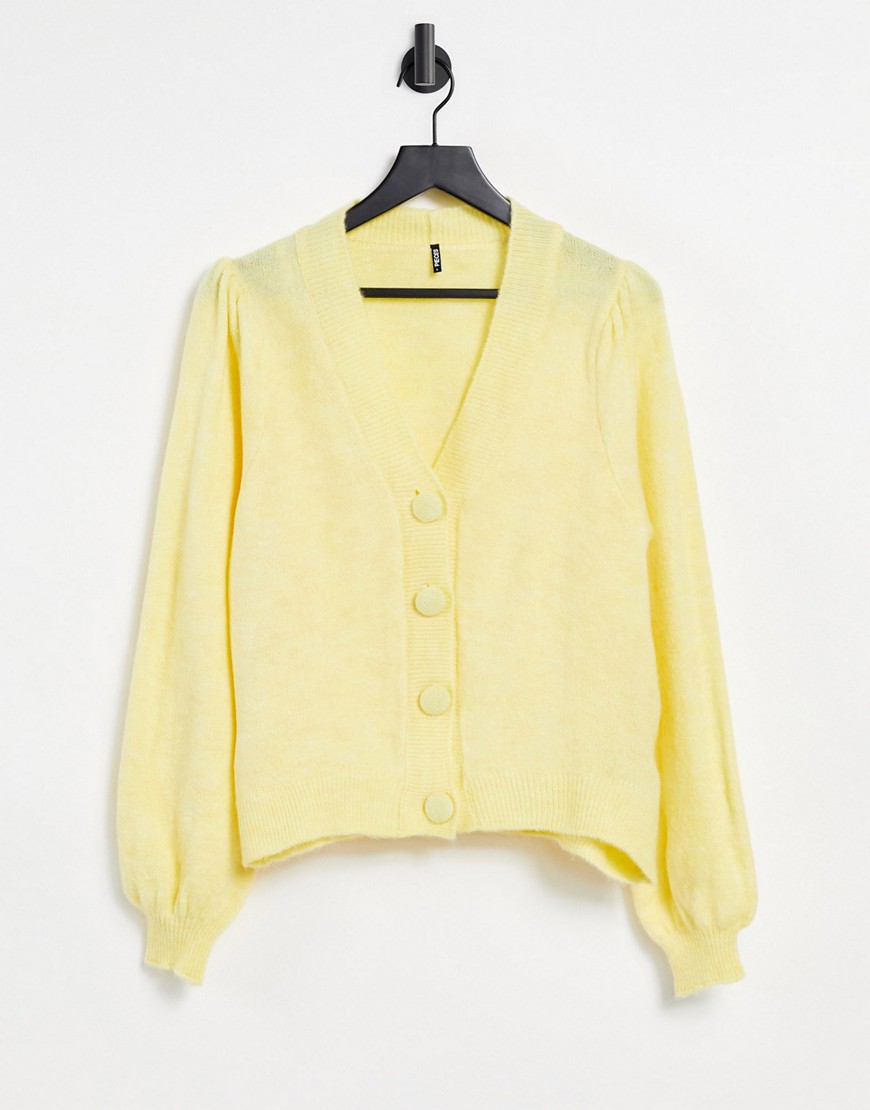 Pieces cardigan with big buttons in pastel yellow