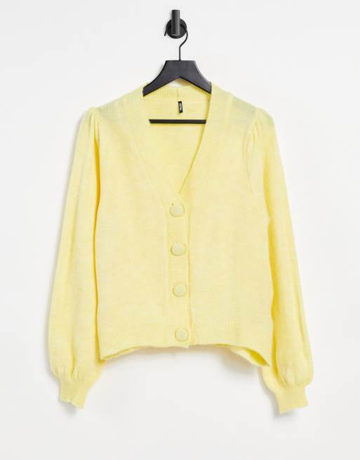 Pieces cardigan with big buttons in pastel yellow