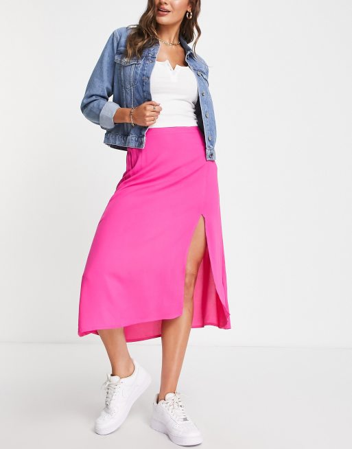 Pink high waisted midi skirt sale