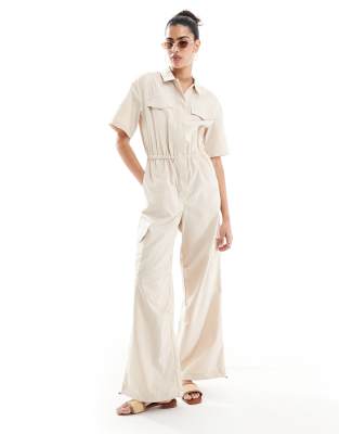 Shop Pieces cargo boilersuit in stone Online – Trendy & Affordable Fashion