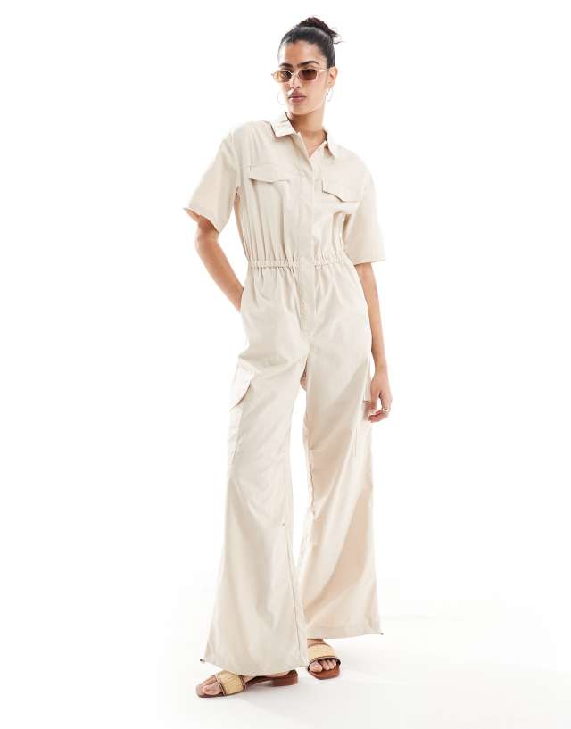 Pieces - cargo boilersuit in stone