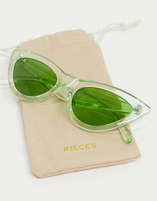 Pieces cat eye sunglasses with tinted lens in green