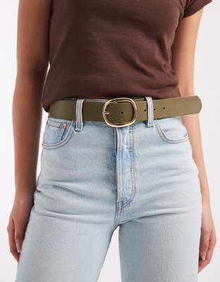 Ceinture avec boucle dorée épaisse - Vert olive L