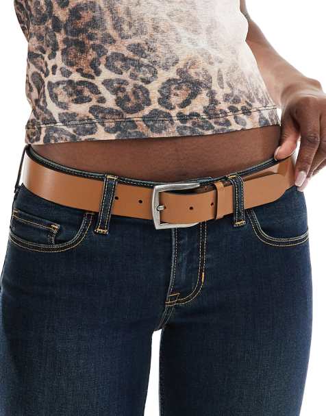 Pieces - Ceinture en cuir avec boucle carrée - Cognac - view 1