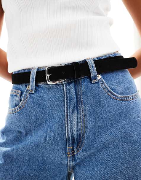 Pieces - Ceinture en daim à boucle argentée - Noir - view 1