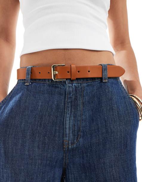 Pieces - Ceinture en similicuir avec boucle dorée - Cognac - view 1