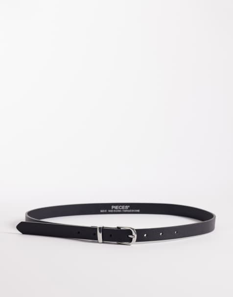 Pieces - Ceinture fine en similicuir - Noir/argenté - view 1