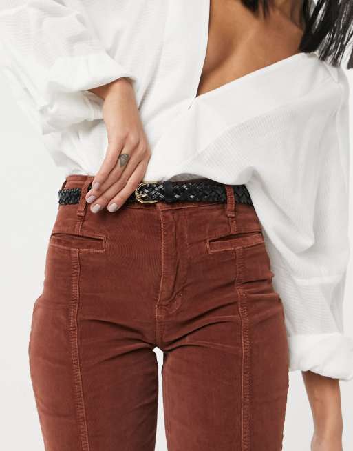 Pieces - Ceinture tissée en cuir avec boucle dorée - Noir, 2 de 4