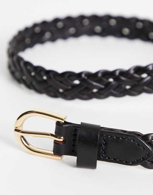 Pieces - Ceinture tressée en imitation cuir avec boucle dorée - Noir , 3 de 4