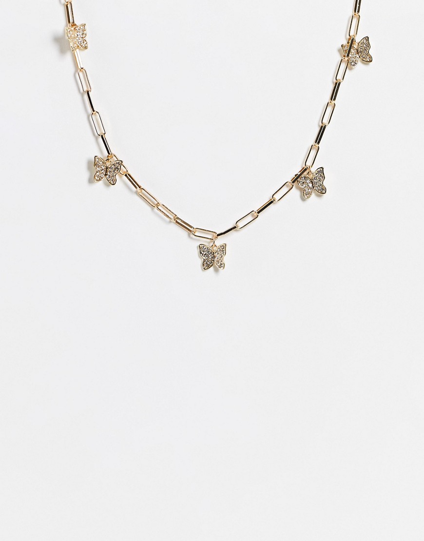 Pieces chain necklace with butterfly charm in gold