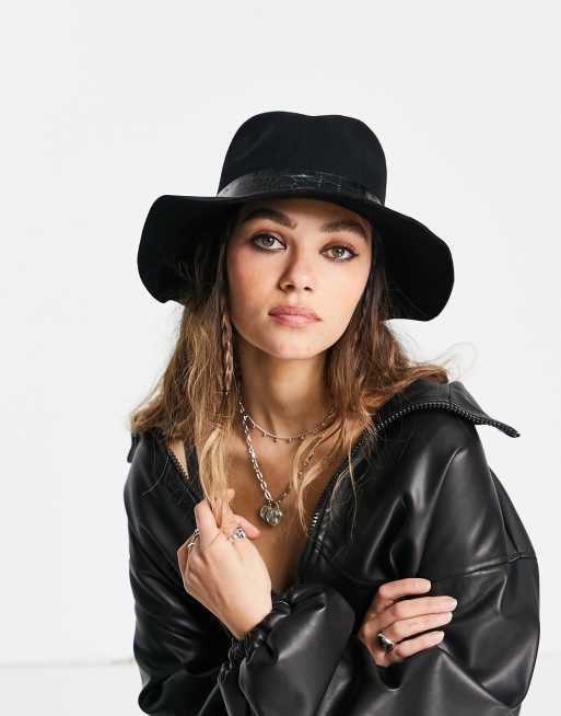 Pieces - Chapeau de laine avec bords à effet serpent - Noix de coco grillée
