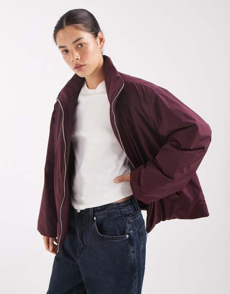 Pieces - Chaqueta acolchada con cuello alzado y adorno de cierre de toggles en burdeos - view 1