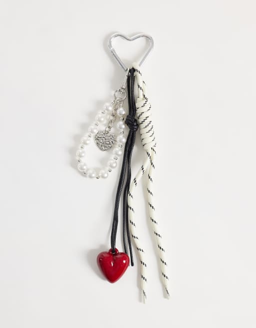 Pieces - charm para bolso con corazón y perla multicolor