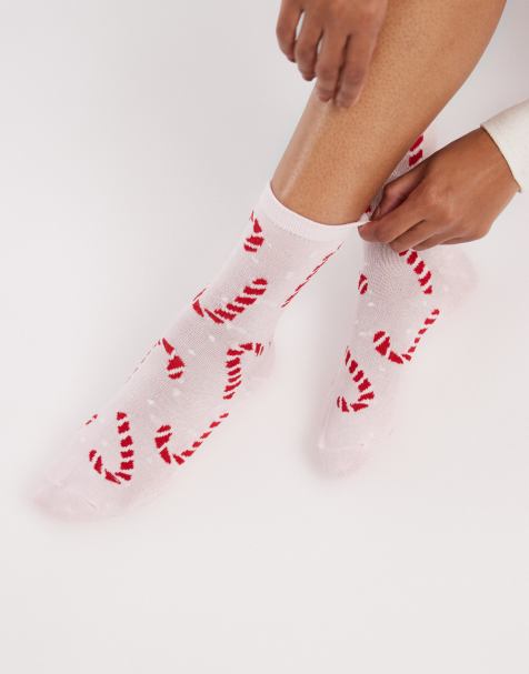 Pieces - Chaussettes à imprimé sucre d'orge de Noël avec étui - Rose clair - view 1