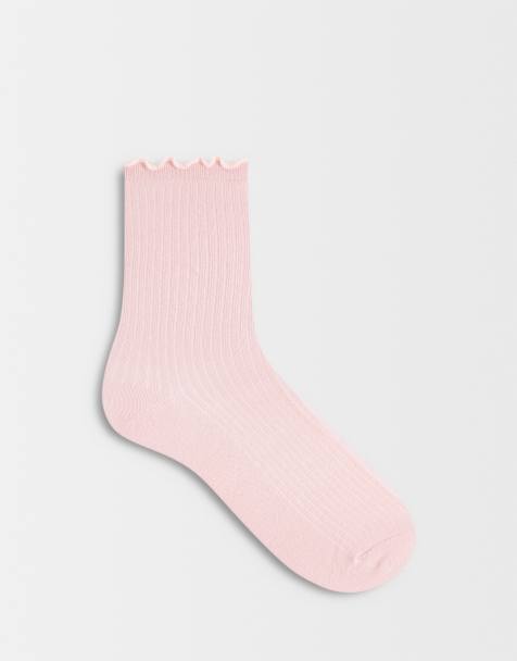 Pieces - Chaussettes côtelées à volants - Rose pâle - view 1