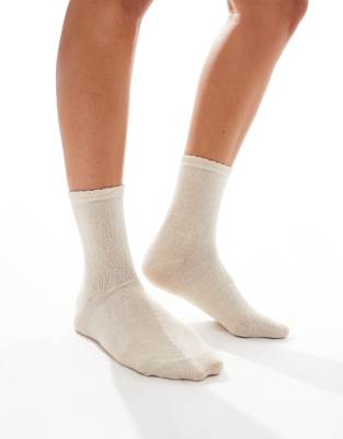 Pieces - Chaussettes pailletées - Crème-Blanc