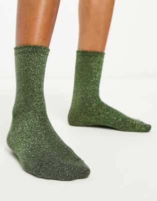 Pieces - Chaussettes pailletées - Olive-Vert