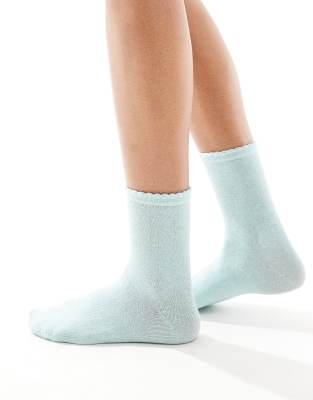 Pieces - Chaussettes pailletées - Turquoise-Bleu