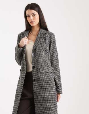 Pieces Check Maxi Formal Coat In Black