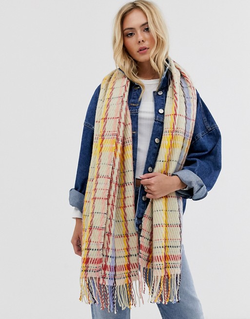 Pieces checked stitch oversized scarf