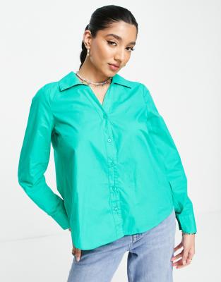 Pieces open back shirt in bright green - ASOS Price Checker