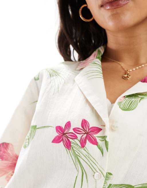 Pieces - Chemise d'ensemble de plage en coton à imprimé tropical, 2 de 4