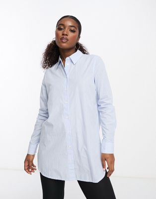 Pieces longline shirt in white & blue stripe - ASOS Price Checker