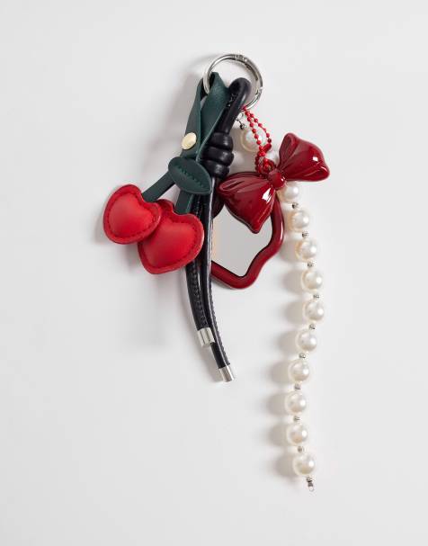 PIECES cherry mutli bag charm with mirror in red - view 1