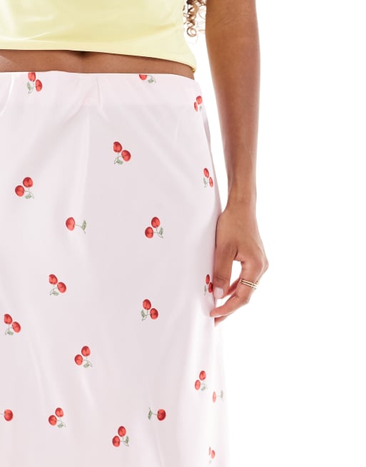 Pieces cherry print maxi skirt in light pink, 5 of 5