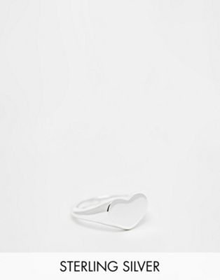 Pieces 18k plated gold heart signet ring in silver - ASOS Price Checker