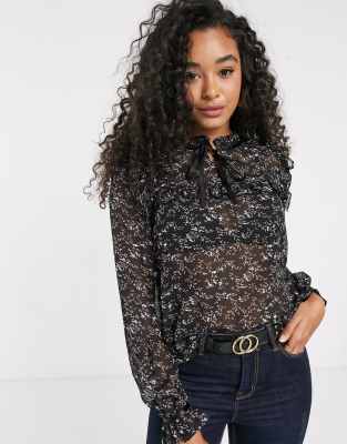 black floral chiffon blouse