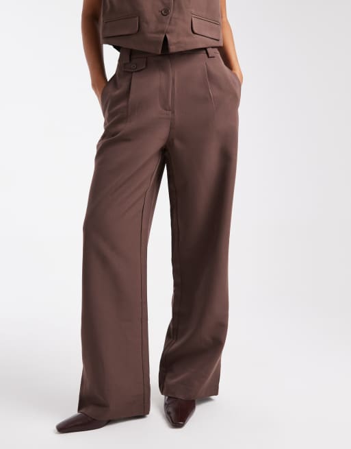 Pieces – Chokladbruna, figursydda byxor med knappar, del av set, 2 av 5
