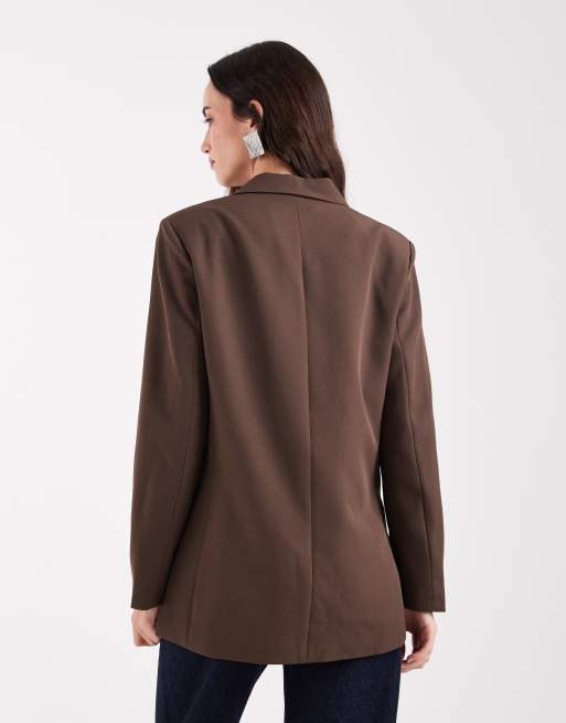 PIECES - Chokoladebrun oversized dobbeltradet blazer, 4 af 4