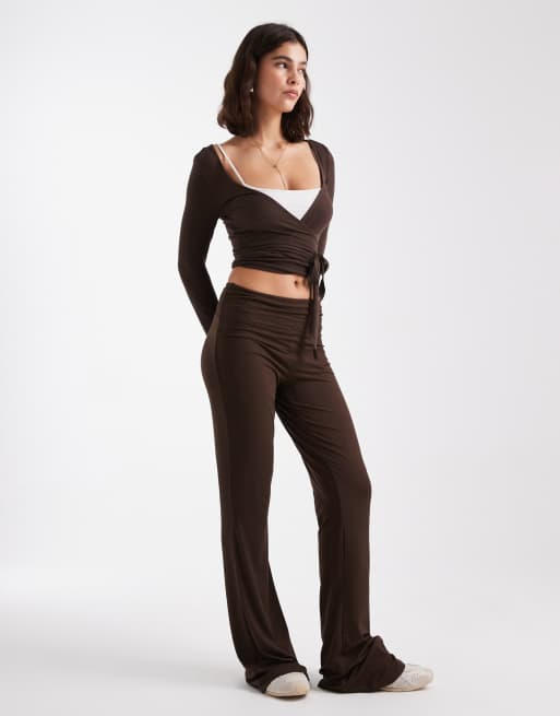 PIECES - Chokoladebrune og højtaljede leggings med svaj - Del af sæt, 2 af 5