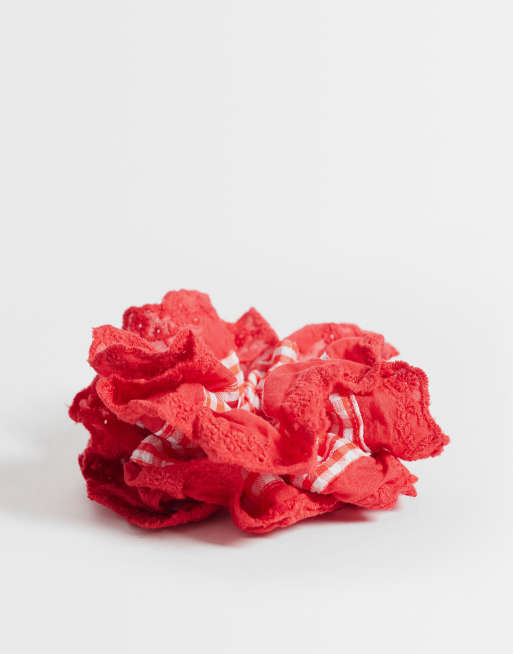 Pieces - Chouchou à carreaux vichy et bordures en broderie anglaise - Rouge et blanc, 2 de 3