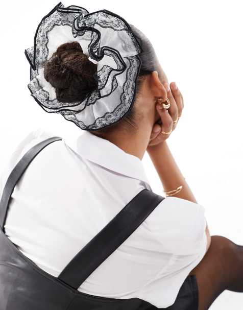 Pieces - Chouchou XL avec bordure en dentelle - Blanc - view 1
