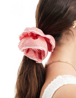 Pieces - Chouchou XL motif vichy - Rouge