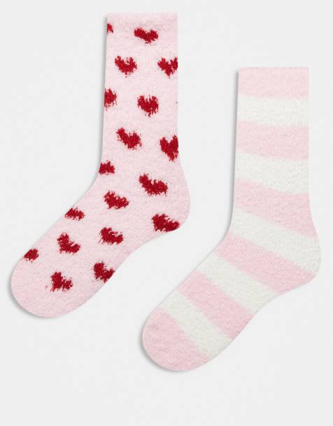 Pieces Christmas 2 pack fluffy heart socks in pink - view 1