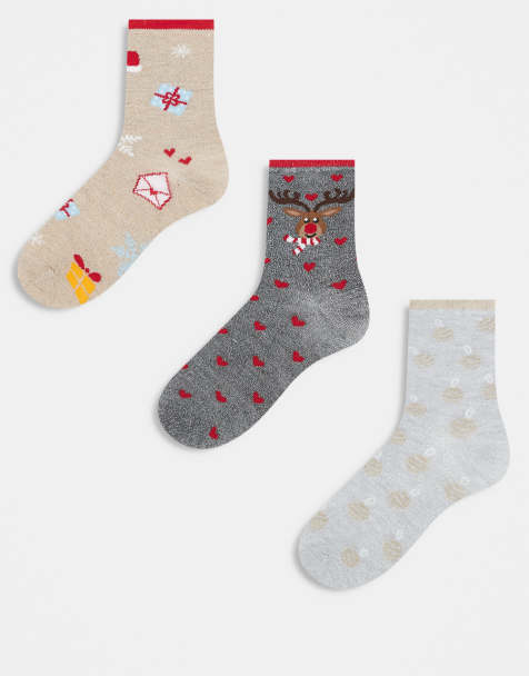 Pieces Christmas 3 pack glitter socks in light grey melange - view 1