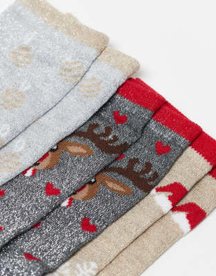 Pieces Christmas 3 Pack Glitter Socks In Multi