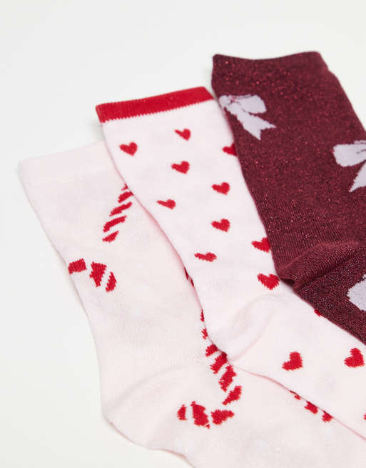Pieces Christmas 3 pack glitter socks in light pink, 3 of 3