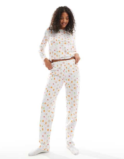Pieces Christmas – Langärmliger Pyjama in Weiß mit Lebkuchenmuster-Muster - view 1